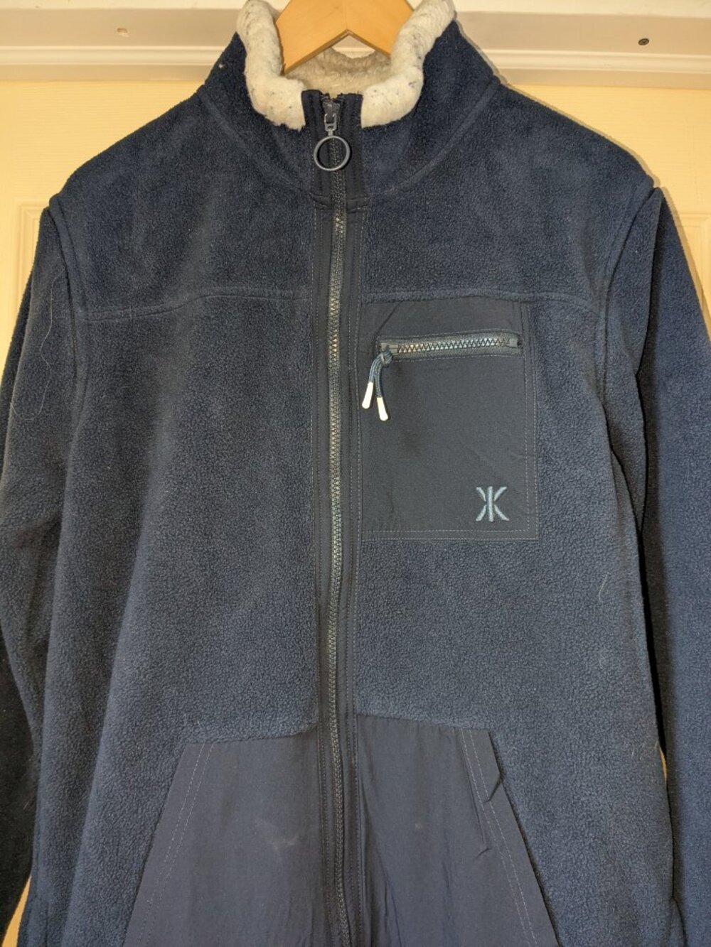 Onepiece Norway Navy Blue Fleece Jumpsuit Medium Sherpa Collar Mens Lounge Zip - Picture 2 of 16
